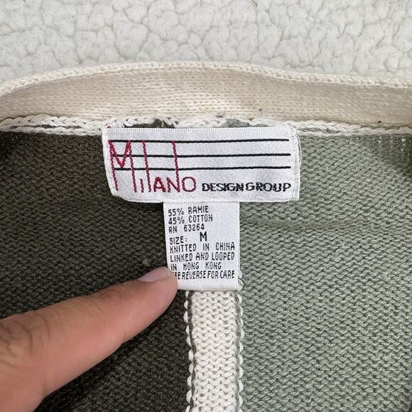 Vtg Knit Cardigan Sweater Sz M Green Check Cottage Grandma 90s Mixed Print - Picture 3 of 9